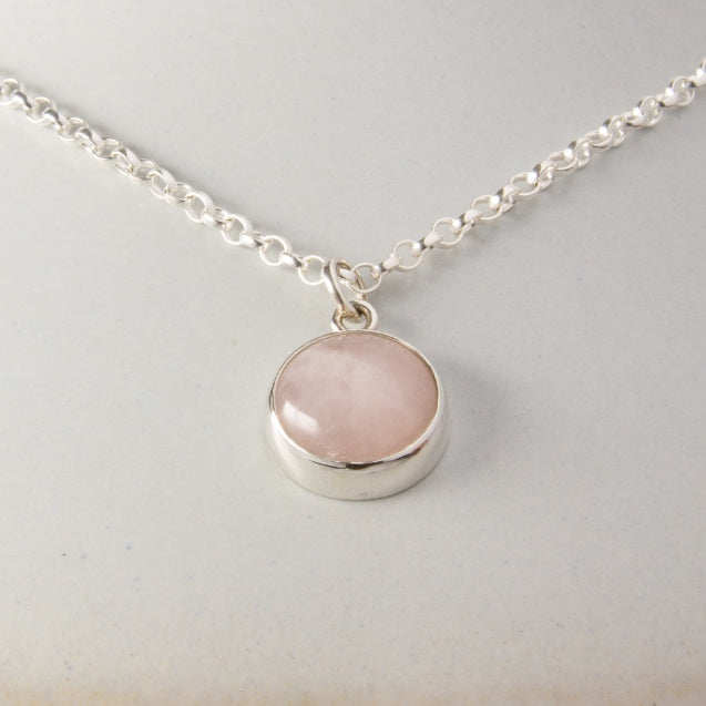 Rose Quartz Uno Silver Pendant Necklace